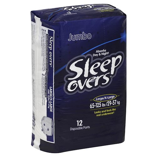Image for Sleep Overs Disposable Pants, Large/X-Large (65-125 lbs), Jumbo,12ea from Irwin's Pharmacy