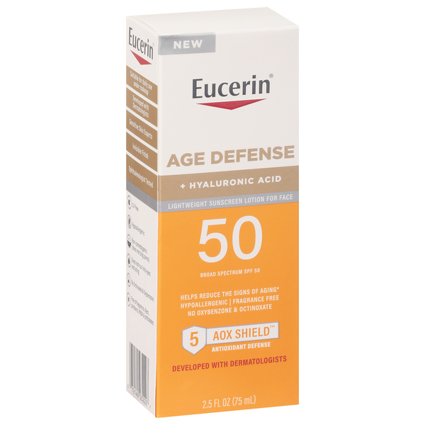 Image for Eucerin Sunscreen Lotion, For Face, Lightweight, Age Defense, Broad Spectrum SPF 50,2.5fl oz from Irwin's Pharmacy