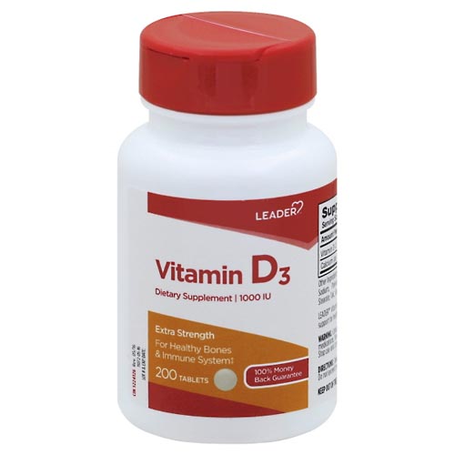 Image for Leader Vitamin D3, Extra Strength, 1000 IU, Tablets,200ea from Irwin's Pharmacy