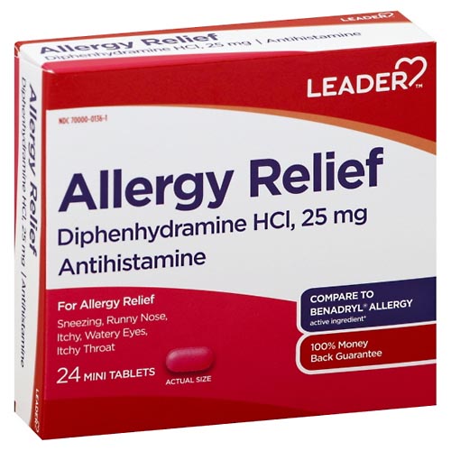 Image for Leader Allergy Relief, 25 mg, Mini Tablets,24ea from Irwin's Pharmacy