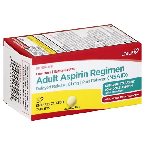 Image for Leader Aspirin Regimen, Adult, Enteric Coated Tablets,32ea from Irwin's Pharmacy