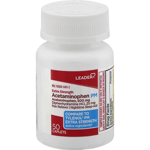 Image for Leader Acetaminophen PM, Extra Strength, Caplets,50ea from Irwin's Pharmacy