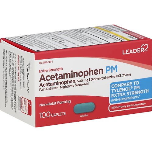Image for Leader Acetaminophen, PM, Extra Strength, Caplets,100ea from Irwin's Pharmacy