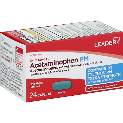Image for Leader Acetaminophen PM, Extra Strength, Caplets,24ea from Irwin's Pharmacy
