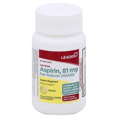 Image for Leader Aspirin, 81 mg, Low Dose, Enteric Coated Tablets,120ea from Irwin's Pharmacy