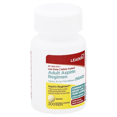 Image for Leader Aspirin Regimen, 81 mg, Enteric Coated Tablets, Adult,300ea from Irwin's Pharmacy