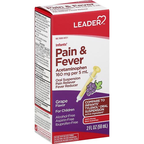 Image for Leader Pain & Fever, Infants', 160 mg, Grape Flavor,2oz from Irwin's Pharmacy