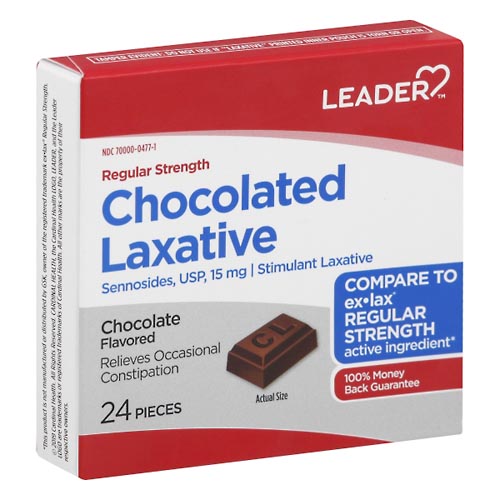 Image for Leader Chocolated Laxative, Regular Strength, 15 mg, Chocolate Flavored,24ea from Irwin's Pharmacy