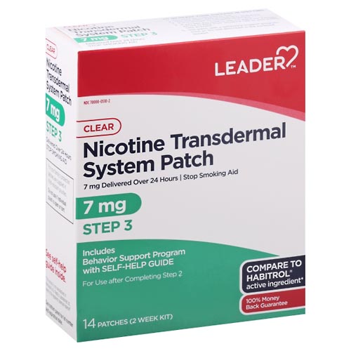 Image for Leader Stop Smoking Aid, 7 mg, Step 3, Patch,14ea from Irwin's Pharmacy