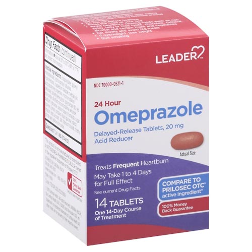 Image for Leader Omeprazole, 24 Hour, 20 mg, Delayed-Release Tablets,14ea from Irwin's Pharmacy