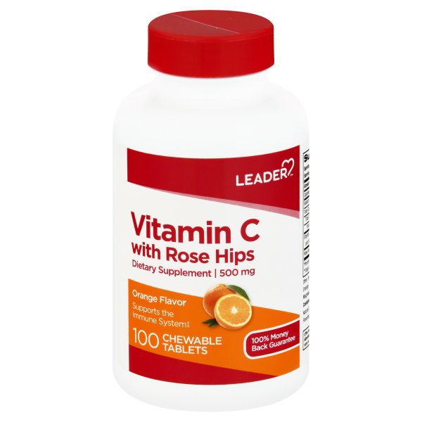 Image for Leader Vitamin C with Rose Hips, 500 mg, Chewable Tablets, Orange Flavor,100ea from Irwin's Pharmacy