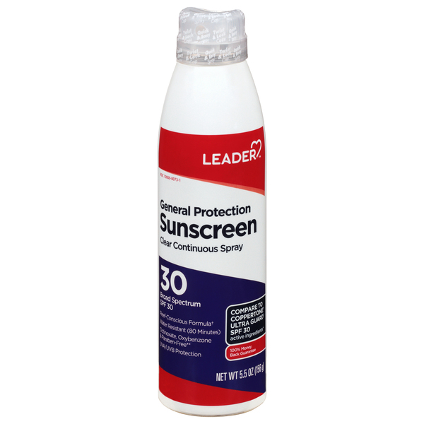 Image for Leader Sunscreen, Clear Continuous Spray, Broad Spectrum SPF 30,5.5oz from Irwin's Pharmacy
