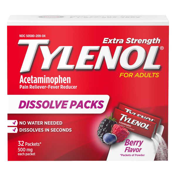 Image for Tylenol Acetaminophen, for Adults, Extra Strength, 500 mg, Berry Flavor, Dissolve Packs,32ea from Irwin's Pharmacy
