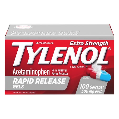 Image for Tylenol Pain Reliver/Fever Reducer, Extra Strength, For Adults, Rapid Release Gels,100ea from Irwin's Pharmacy