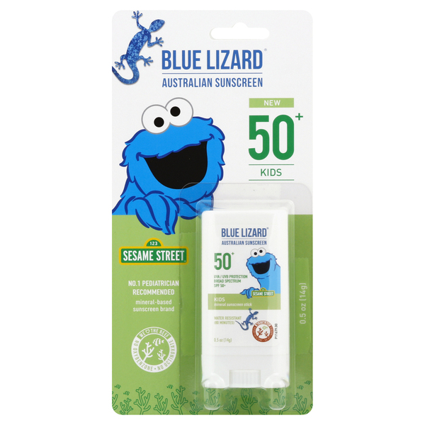 Image for Blue Lizard Sunscreen Stick, Australian, Mineral, Kids, Sesame Street, Broad Spectrum SPF 50+,0.5oz from Irwin's Pharmacy