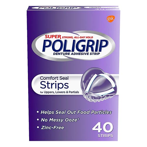 Image for Poligrip Denture Adhesive Strips, Comfort Seal, Super,40ea from Irwin's Pharmacy