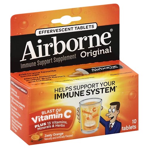 Image for Airborne Immune Support Supplement, Original, Effervescent Tablets, Zesty Orange,10ea from Irwin's Pharmacy